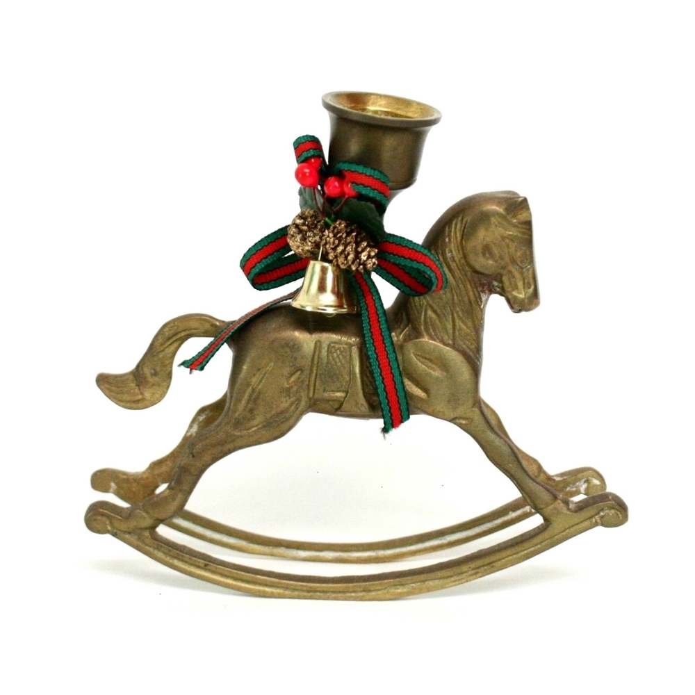 Vintage Brass Rocking Horse Christmas Candle Holder